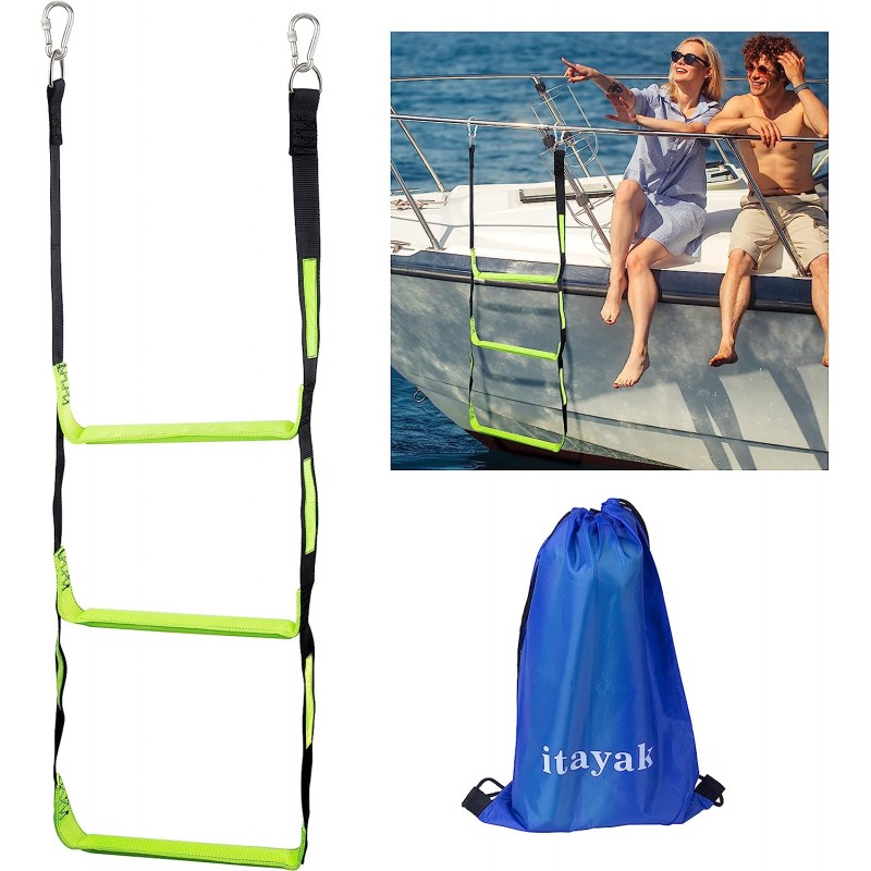 Itayak Boat Rope Ladder, 3 Step Boat Ladder, Foldable Assist Boarding Outdoor Climbing Rope Ladder for Inflatable Boat, Pontoon Boat, Sailboat, Kayak, Motorboat, Canoeing