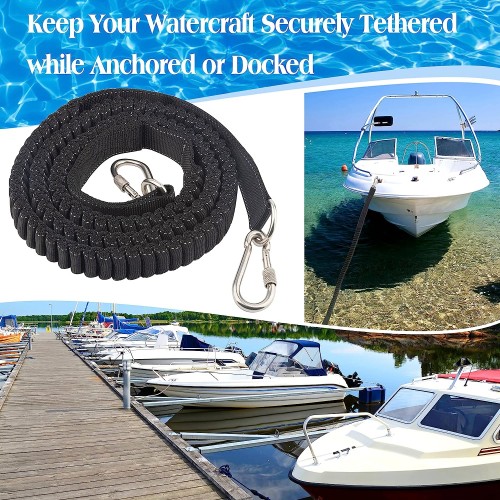 Itayak Boat Bungee Dock Line, 10-18ft Shock Absorption Elastic Mooring Anchor Rope Stretch Cord with Stainless Steel Clip Accessories for Boat